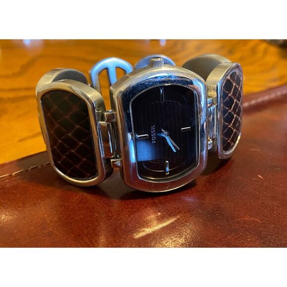 Women's Stainless Steel Fossil Watch, Leather Accents to Band, ES-2296 - Picture 2 of 3